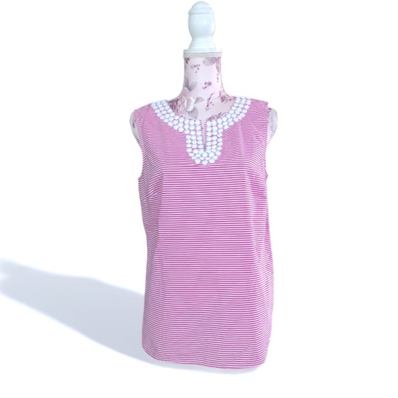 Talbots Striped Beaded Neckline Blouse - Picture 1 of 3